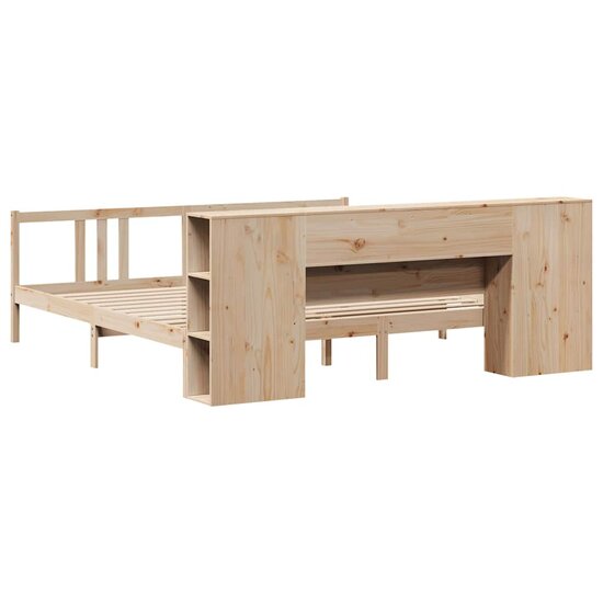 Bed Met Boekenkast Zonder Matras Massief Grenenhout 180 x 200 cm Naturel