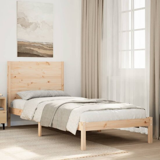 Bedframe Extra Lang Zonder Matras Massief Hout 90 x 220 cm Naturel