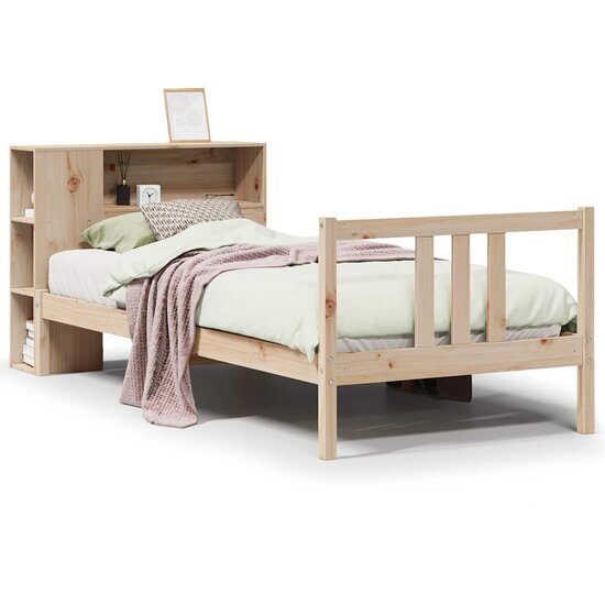 Bed Met Boekenkast Zonder Matras Massief Grenenhout 90 x 190 cm Naturel