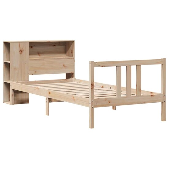 Bed Met Boekenkast Zonder Matras Massief Grenenhout 90 x 190 cm Naturel