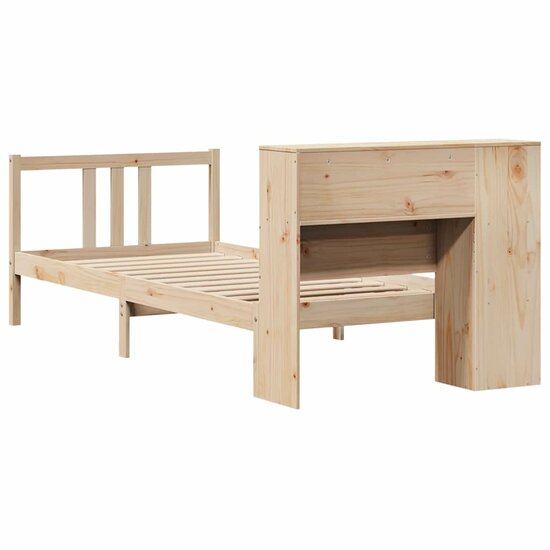 Bed Met Boekenkast Zonder Matras Massief Grenenhout 90 x 190 cm Naturel