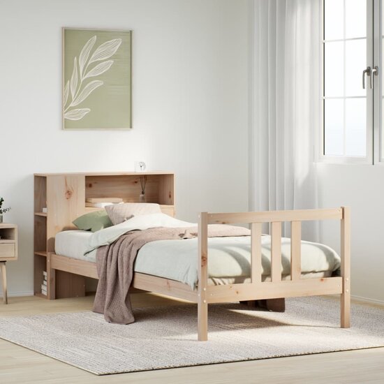 Bed Met Boekenkast Zonder Matras Massief Grenenhout 75 x 190 cm Naturel