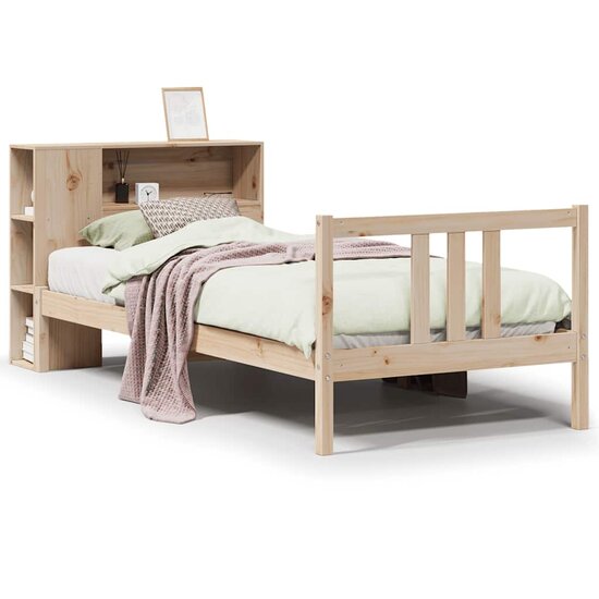 Bed Met Boekenkast Zonder Matras Massief Grenenhout 75 x 190 cm Naturel