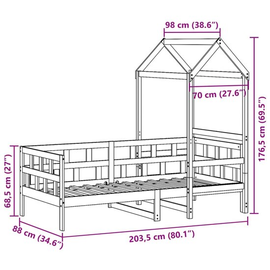 Slaapbank met huisje 80x200 cm massief grenenhout