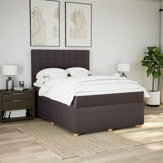 Boxspring met matras stof donkerbruin 160x200 cm