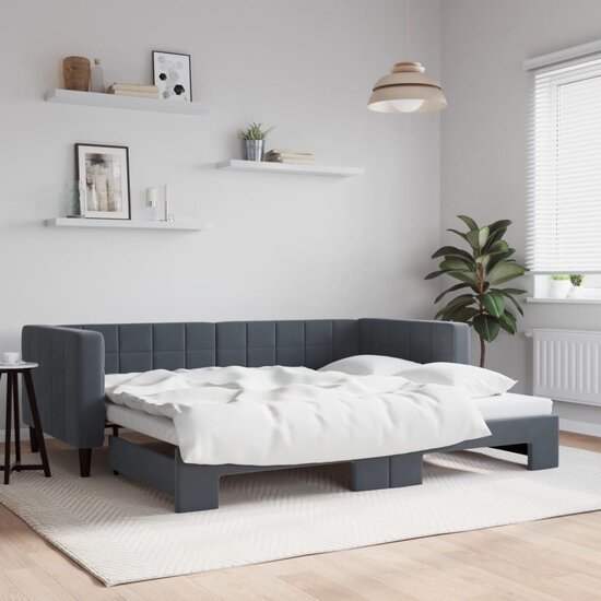 Slaapbank Fluweel Donkergrijs 90 x 190 cm met onderschuifbed