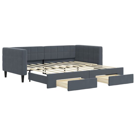 Slaapbank Onderschuifbed En Lades Fluweel 90 x 190 cm Donkergrijs