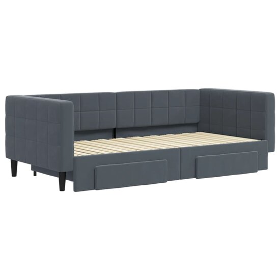 Slaapbank Onderschuifbed En Lades Fluweel 90 x 190 cm Donkergrijs