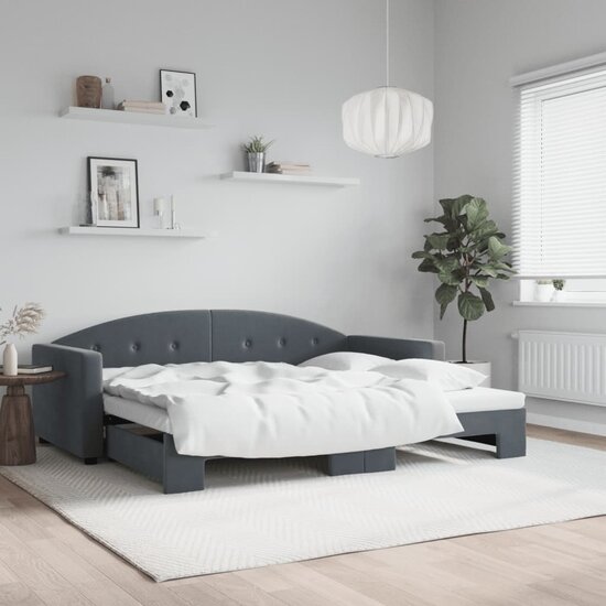 Slaapbank Fluweel Donkergrijs 90 x 190 cm met onderschuifbed