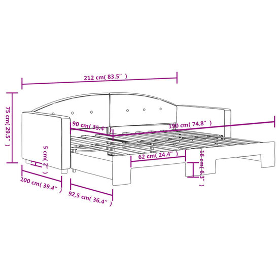 Slaapbank Fluweel Donkergrijs 90 x 190 cm met onderschuifbed