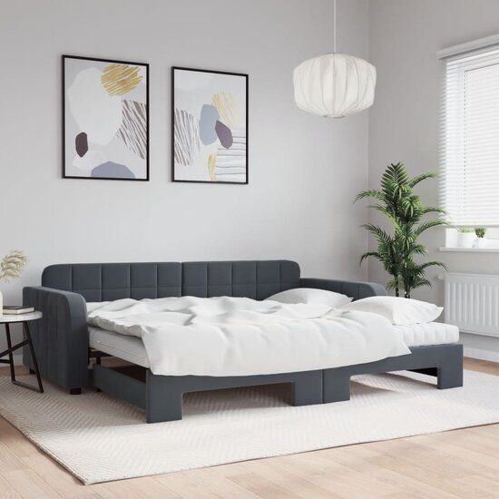 Slaapbank Onderschuifbed Matrassen 90X190Cm Fluweel 90 x 190 cm Donkergrijs