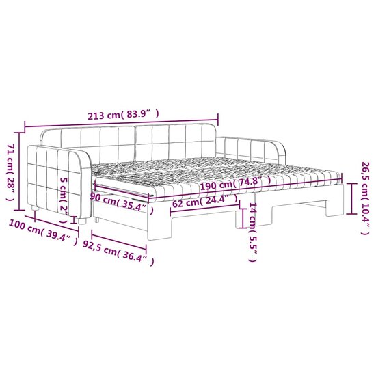 Slaapbank Onderschuifbed Matrassen 90X190Cm Fluweel 90 x 190 cm Donkergrijs