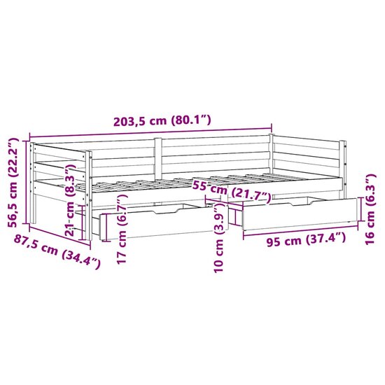 Slaapbank Met Lades 80X200 Cm Massief Grenenhout