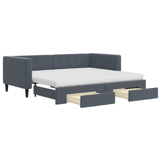 Slaapbank Onderschuifbed En Lades Fluweel 90 x 190 cm Donkergrijs