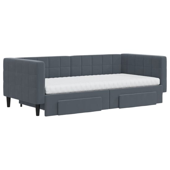 Slaapbank Onderschuifbed En Lades Fluweel 90 x 190 cm Donkergrijs
