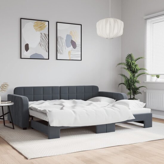 Slaapbank Fluweel Donkergrijs 90 x 190 cm met onderschuifbed
