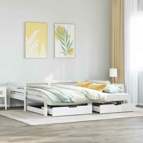 Slaapbank Met Lades 90X200 Cm Massief Grenenhout Wit