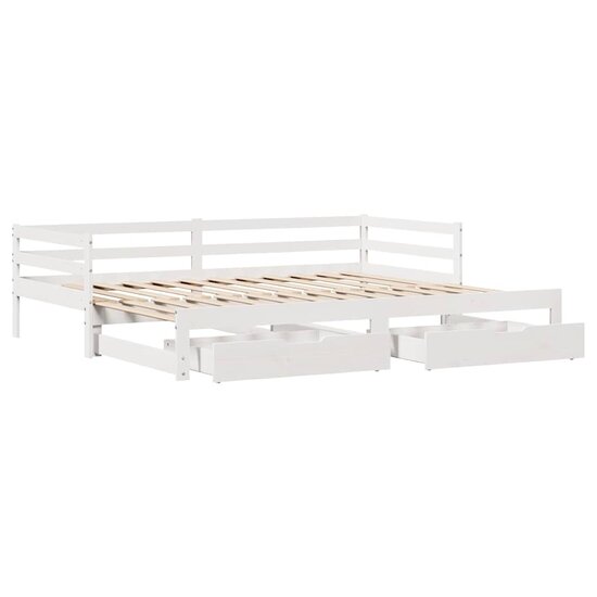 Slaapbank Met Lades 90X200 Cm Massief Grenenhout Wit
