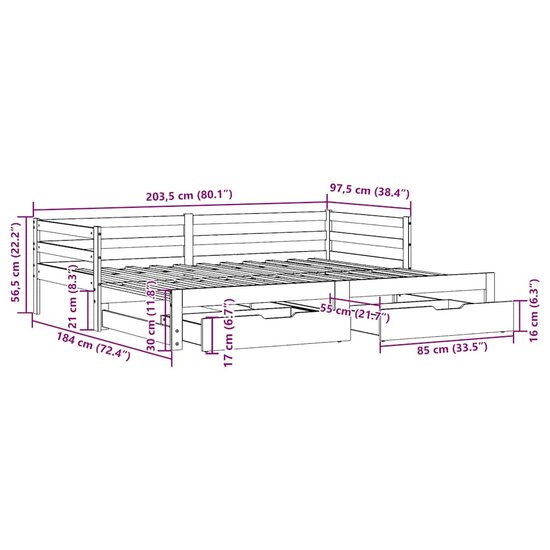 Slaapbank Met Lades 90X200 Cm Massief Grenenhout Wit