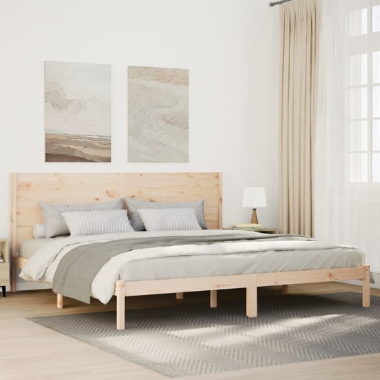 Bedframe Extra Lang Zonder Matras Massief Hout 200 x 220 cm Naturel