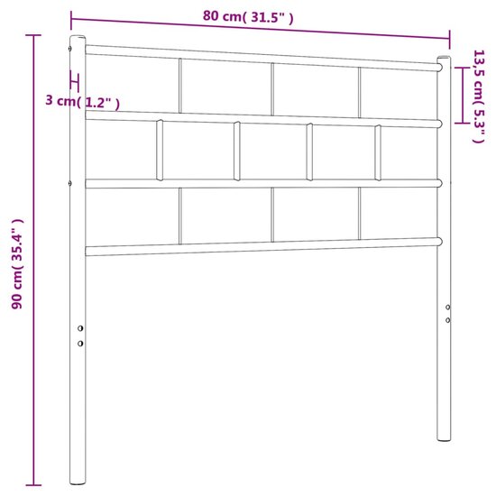 Hoofdbord 75 cm metaal zwart