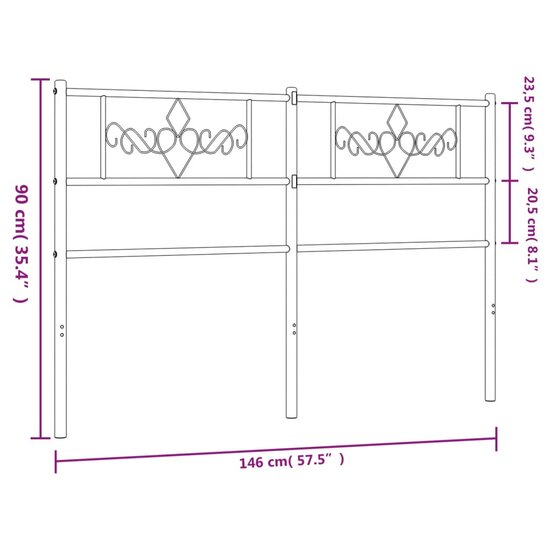 Hoofdbord 140 cm metaal wit