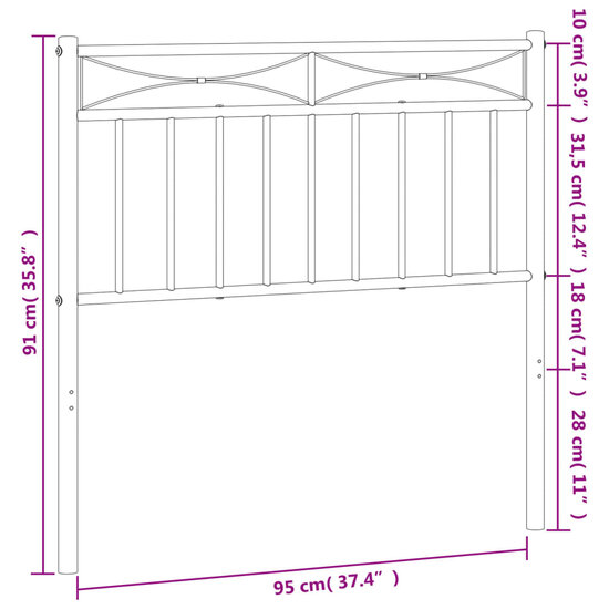 Hoofdbord 90 cm metaal wit