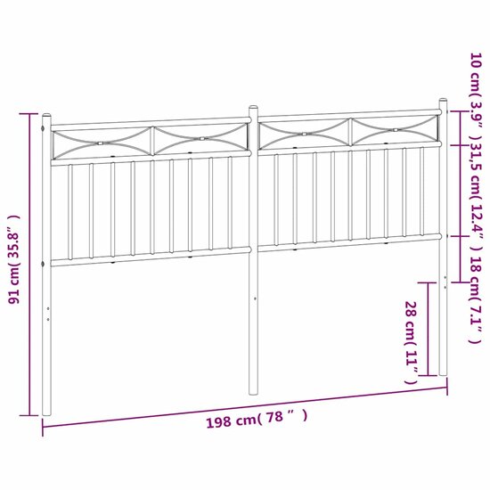 Hoofdbord 193 cm metaal wit
