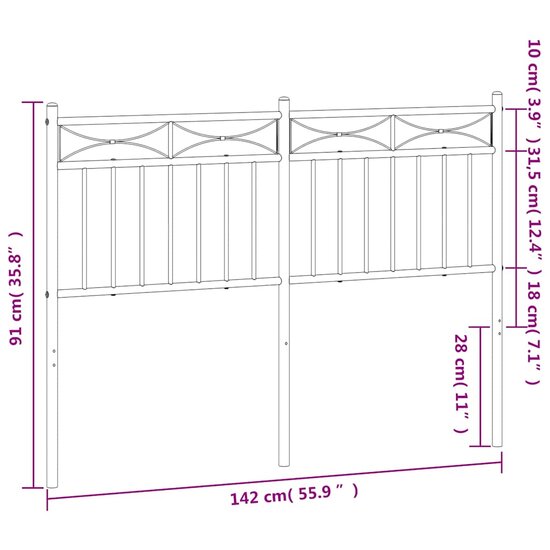 Hoofdbord 135 cm metaal zwart