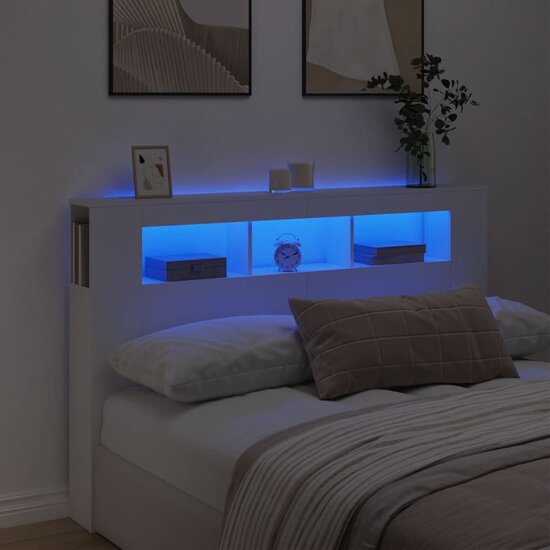 Hoofdeinde Met Led 160X18,5X103,5 Cm Bewerkt Hout 160 x 103.5 cm Wit