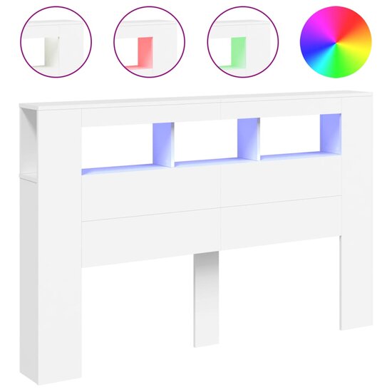 Hoofdeinde Met Led 160X18,5X103,5 Cm Bewerkt Hout 160 x 103.5 cm Wit