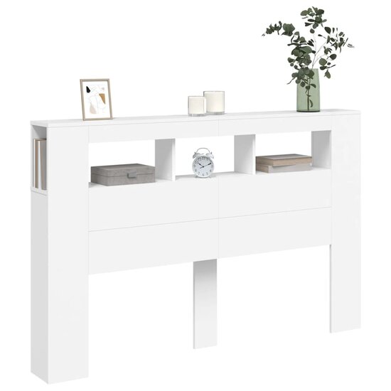 Hoofdeinde Met Led 160X18,5X103,5 Cm Bewerkt Hout 160 x 103.5 cm Wit