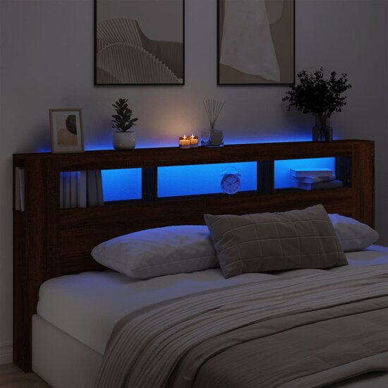 Hoofdeinde Met Led 220X18,5X103,5 Cm Bewerkt Hout Bruineiken 220 x 103.5 cm bruin eikenkleur