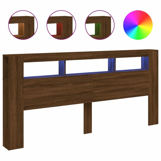 Hoofdeinde Met Led 220X18,5X103,5 Cm Bewerkt Hout Bruineiken 220 x 103.5 cm bruin eikenkleur