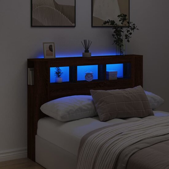 Hoofdeinde Met Led 140X18,5X103,5 Cm Bewerkt Hout Bruineiken 140 x 103.5 cm bruin eikenkleur