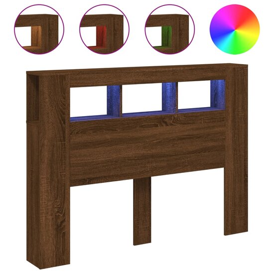 Hoofdeinde Met Led 140X18,5X103,5 Cm Bewerkt Hout Bruineiken 140 x 103.5 cm bruin eikenkleur