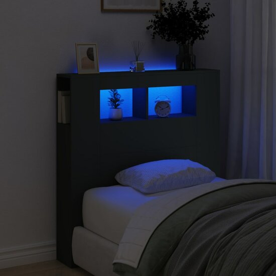 Hoofdeinde Met Led 100X18,5X103,5 Cm Bewerkt Hout 100 x 103.5 cm Zwart