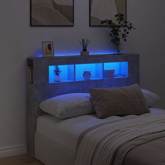 Hoofdeinde Met Led 140X18,5X103,5 Cm Bewerkt Hout 140 x 103.5 cm Betongrijs