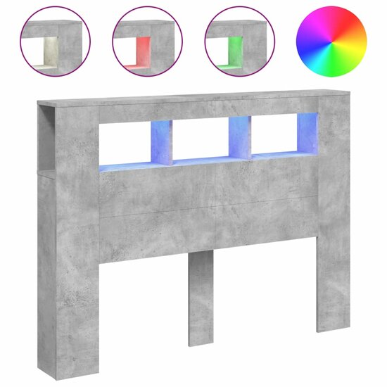 Hoofdeinde Met Led 140X18,5X103,5 Cm Bewerkt Hout 140 x 103.5 cm Betongrijs