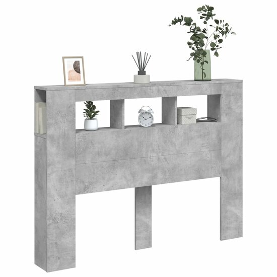 Hoofdeinde Met Led 140X18,5X103,5 Cm Bewerkt Hout 140 x 103.5 cm Betongrijs
