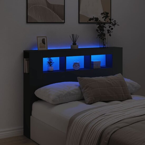 Hoofdeinde Met Led 140X18,5X103,5 Cm Bewerkt Hout 140 x 103.5 cm Zwart