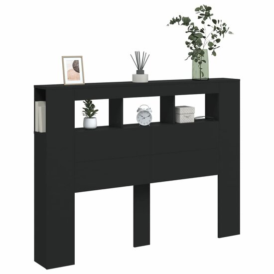 Hoofdeinde Met Led 140X18,5X103,5 Cm Bewerkt Hout 140 x 103.5 cm Zwart