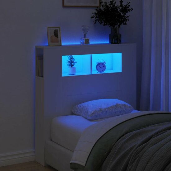 Hoofdeinde Met Led 100X18,5X103,5 Cm Bewerkt Hout 100 x 103.5 cm Wit