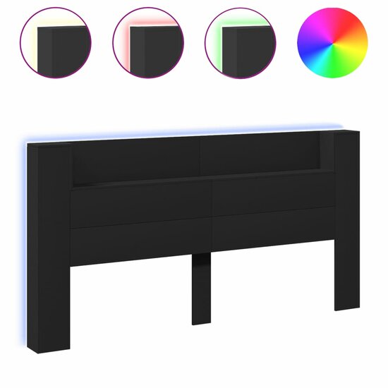 Hoofdbordkast Met Led-Verlichting 200X16,5X103,5 Cm 200 x 16.5 x 103.5 cm Zwart