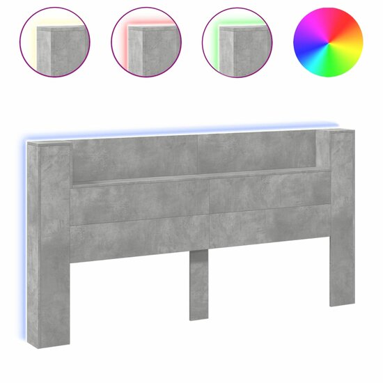 Hoofdbordkast Met Led-Verlichting 200X16,5X103,5 Cm 200 x 16.5 x 103.5 cm Betongrijs