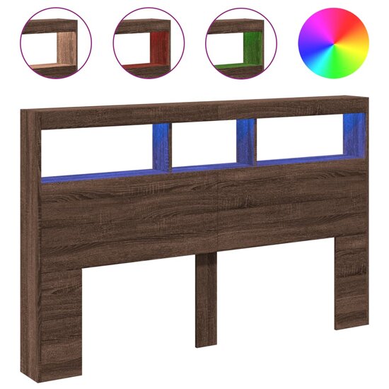 Hoofdbordkast met LED-verlichting 160x17x102 cm bruin eiken