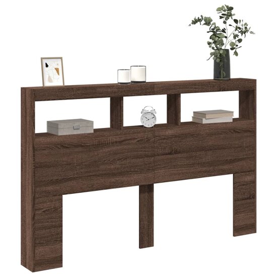 Hoofdbordkast met LED-verlichting 160x17x102 cm bruin eiken