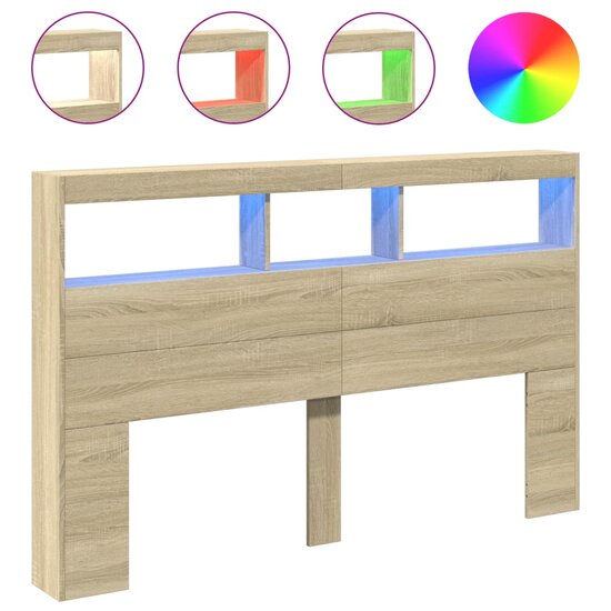 Hoofdbordkast Met Led-Verlichting 160 x 17 x 102 cm Sonoma eiken