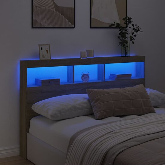 Hoofdbordkast Met Led-Verlichting 160 x 17 x 102 cm Sonoma eiken