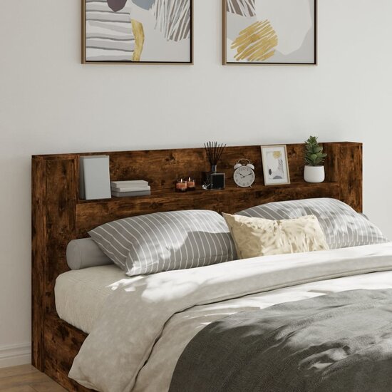 Hoofdbordkast Met Led 200X16,5X103,5 Cm Kleurig 200 x 16.5 x 103.5 cm Gerookt eiken